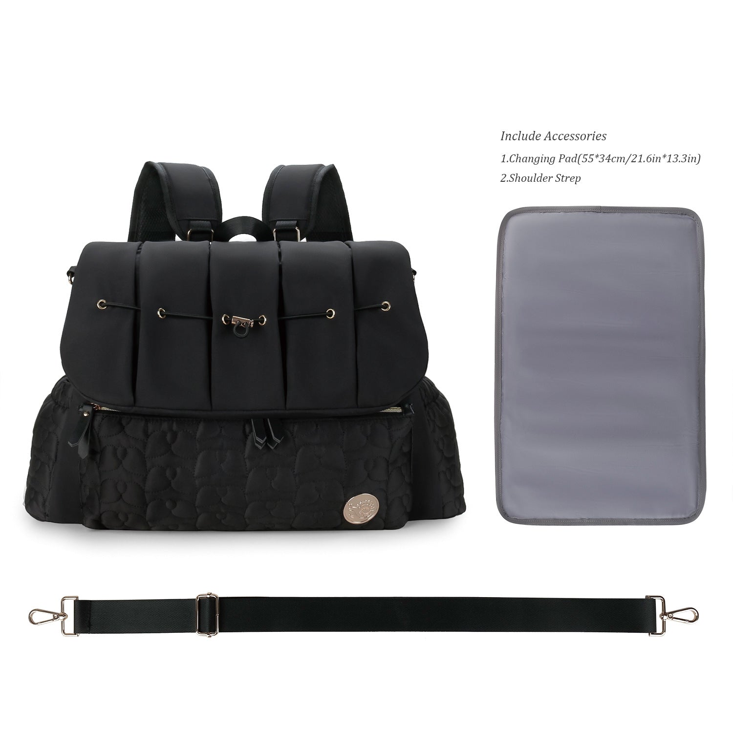 Diaper Bag Backpack - Quilted Travel Diaper Bags for Baby Girl & Boy, Convertible Messenger Baby Changing Bag, Insulated Pockets, Large Capacity, Waterproof and Stylish