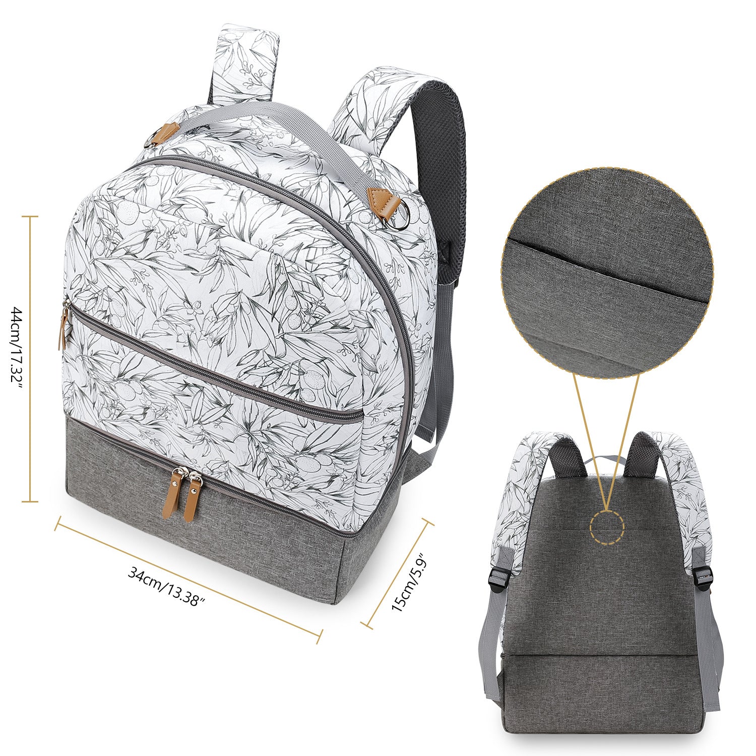 Diaper Bag Backpack - Breast Pump Bag, Removable Cooler Compartment, Double Layer