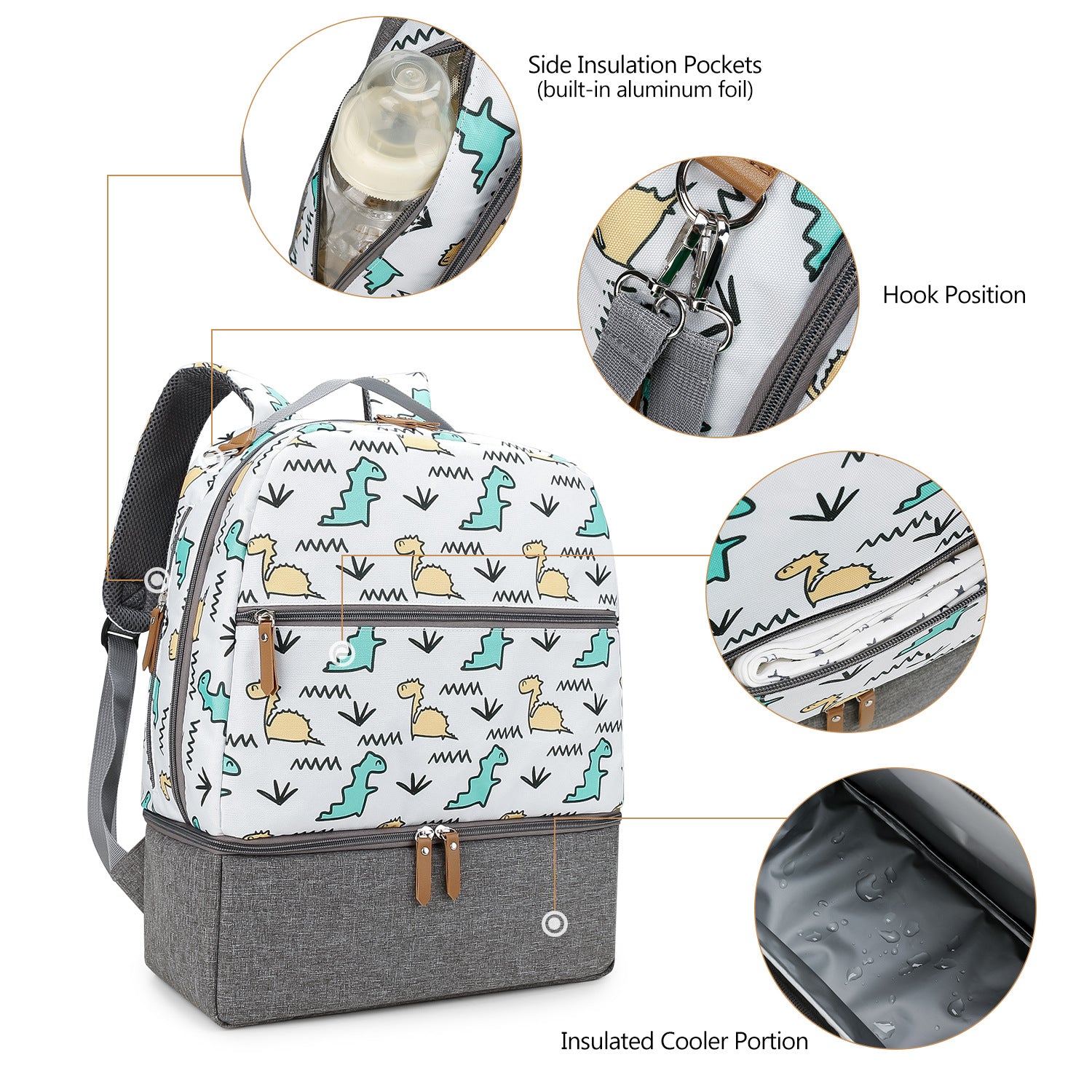 Diaper Bag Backpack - Breast Pump Bag, Removable Cooler Compartment, Double Layer
