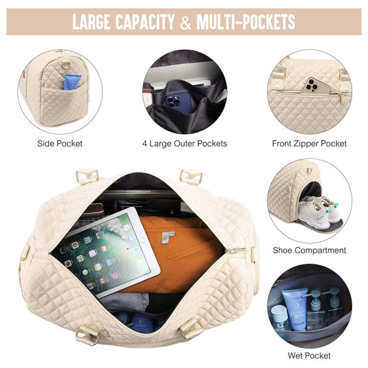 Quilted Travel Duffle Bag Weekender Bag Large Puffer Overnight Bags Soft Puffy Duffel Bag Carry on Gym Bag Lightweight Personal Item Travel Bag for Trips Business Sport Airplane
