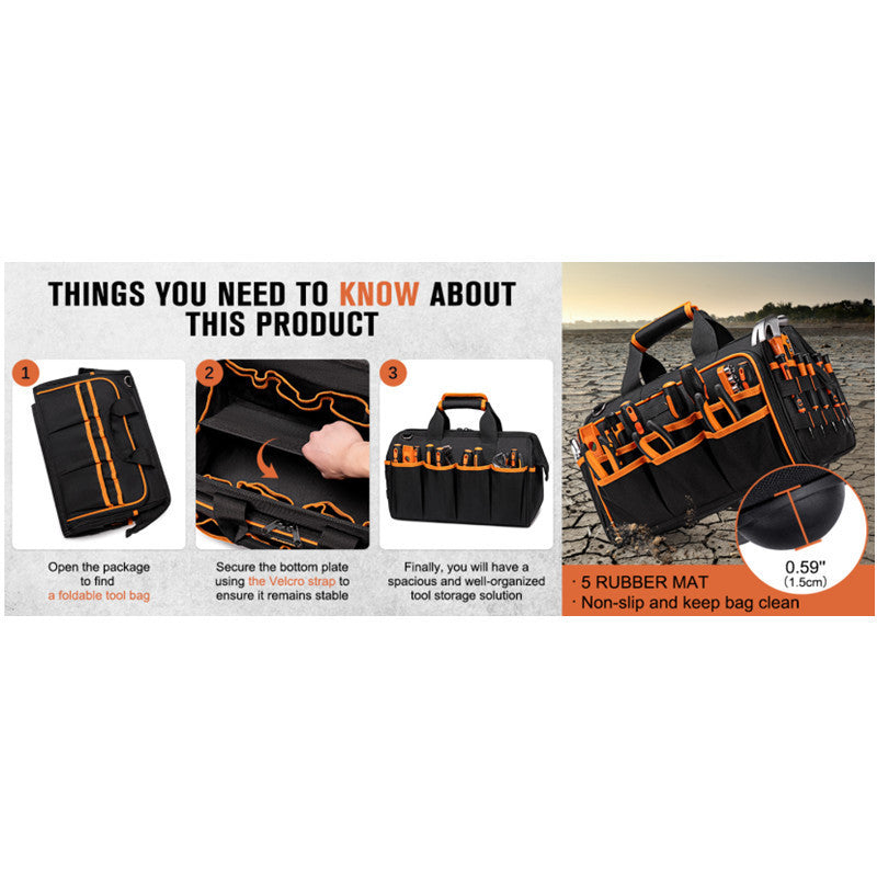 Heavy Duty Tool Bag 17-Inch, Pocket Portable Empty Tool Box Organizer, Big Storage Toolbox Organization, Soft Handle Large Zipper Carrying Toolbag, Gifts for Him Dad Men