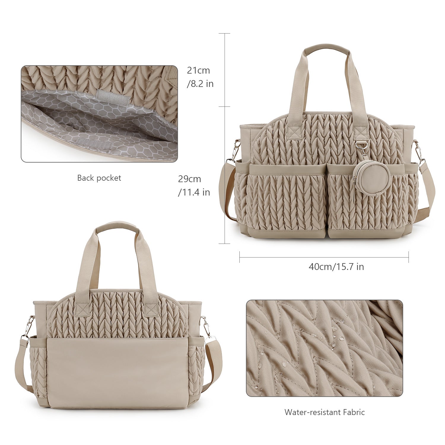 Diaper Tote Quilted Mommy Bag Function Maternity Baby Bag Diaper Changing Messenger with Shoulder Strap Wet Pocket