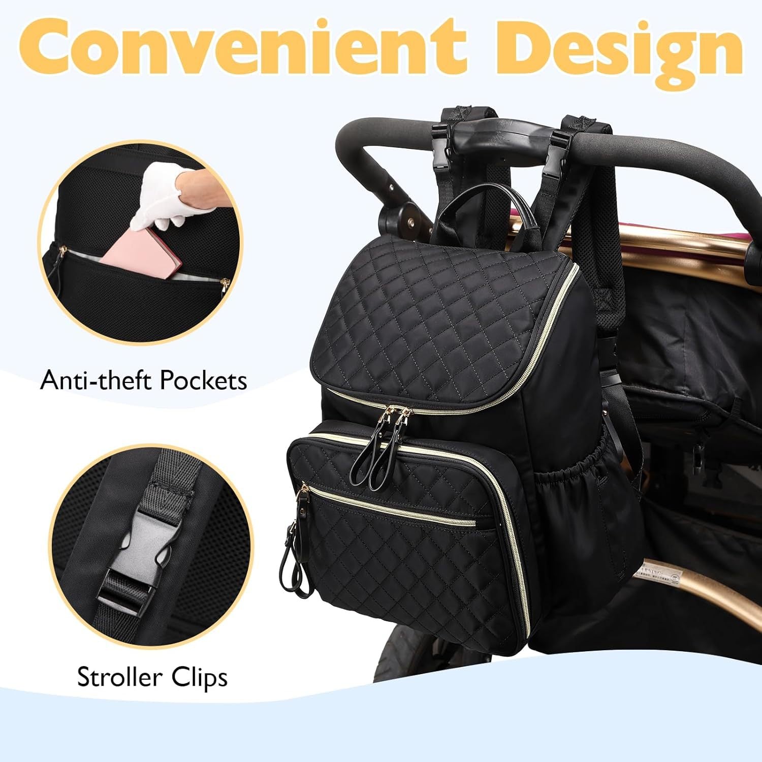 Diaper Bag Backpack - Baby Essentials Travel Tote - Multi-Function Waterproof Diaper Bag - Travel Essentials Baby Bag with Stroller Straps - Unisex