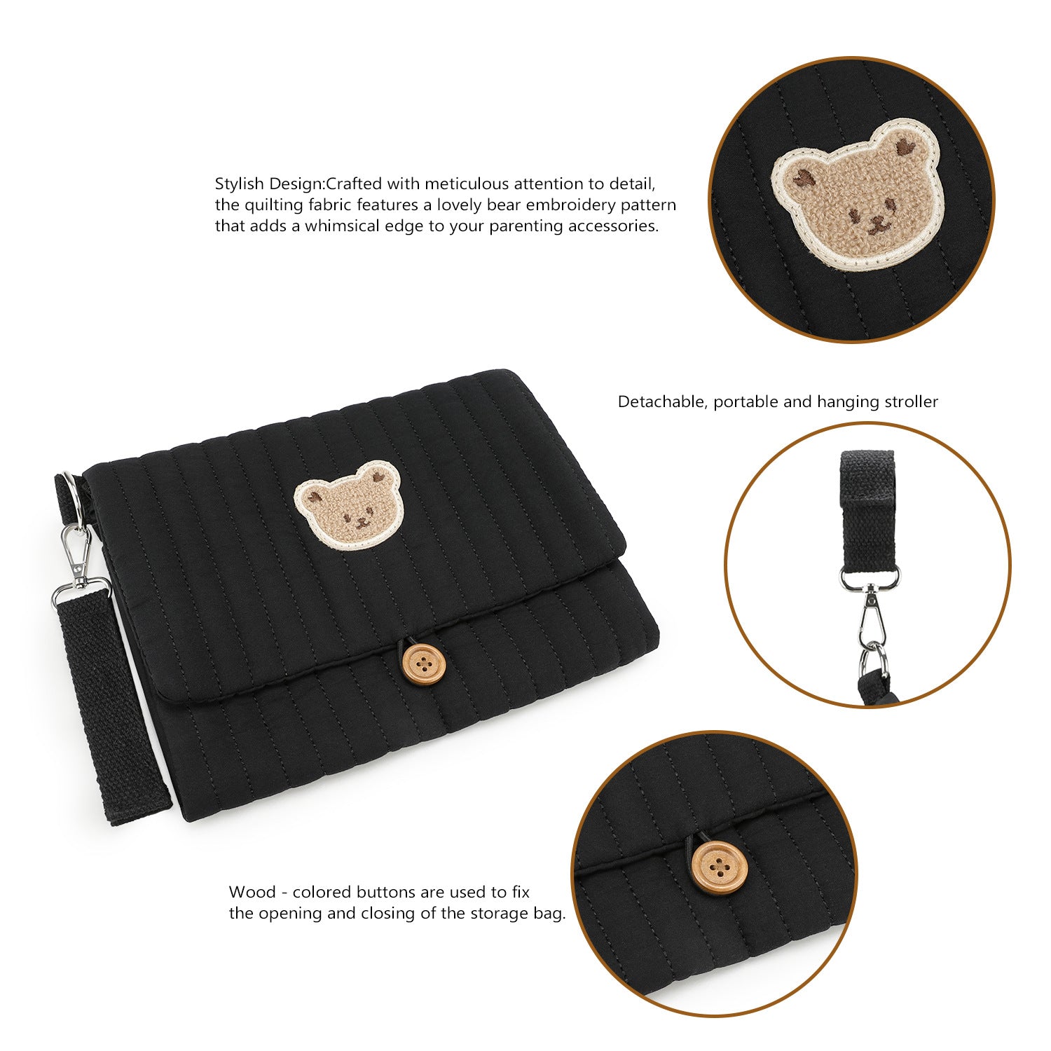 Baby Diaper Bag Organizer Pouches - Waterproof Pod Foldable Diaper Organizer Set, Cute Bear Bag Gift for Baby Shower