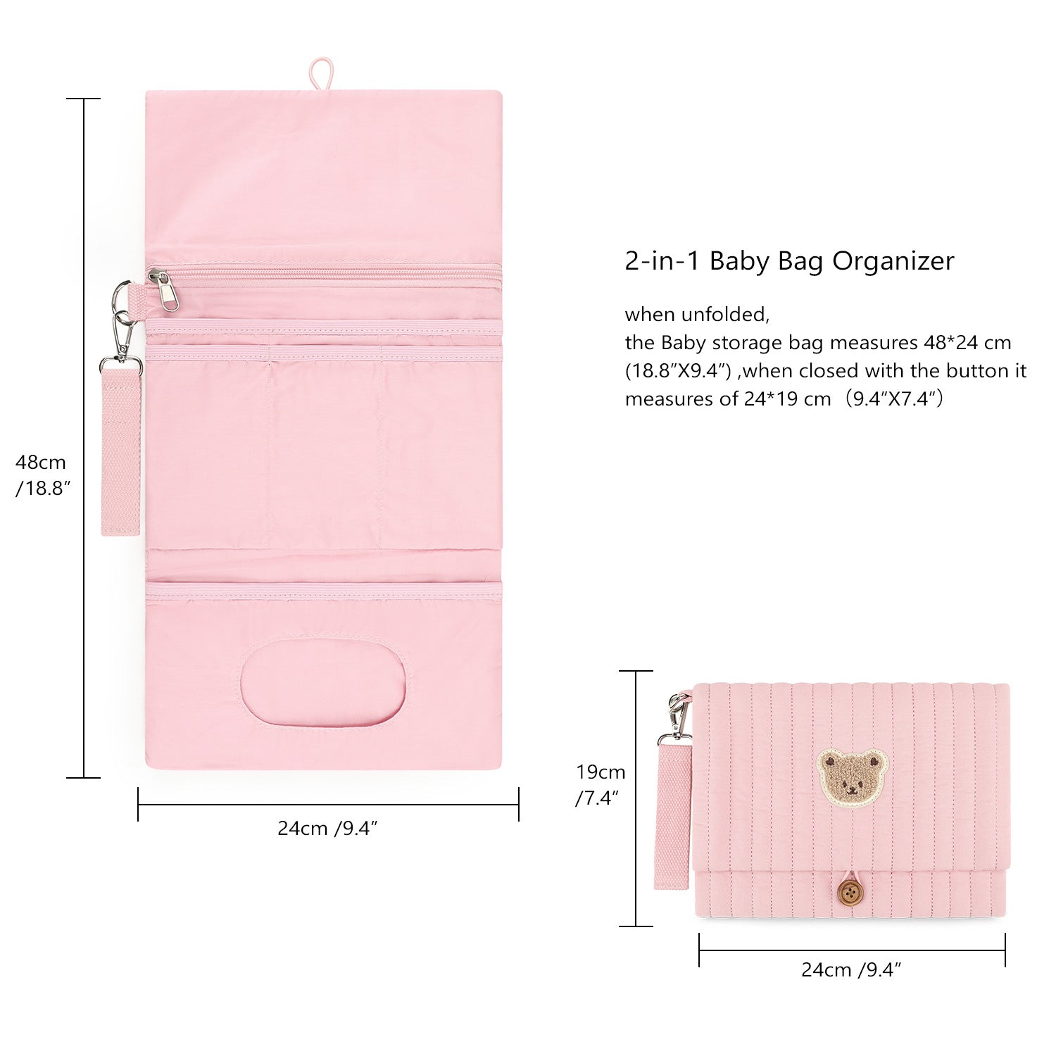 Baby Diaper Bag Organizer Pouches - Waterproof Pod Foldable Diaper Organizer Set, Cute Bear Bag Gift for Baby Shower