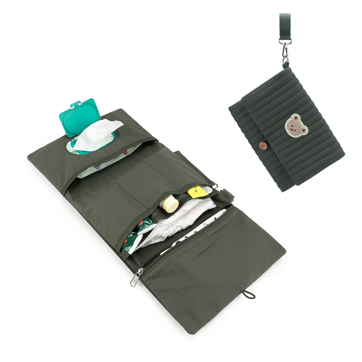 Baby Diaper Bag Organizer Pouches - Waterproof Pod Foldable Diaper Organizer Set, Cute Bear Bag Gift for Baby Shower