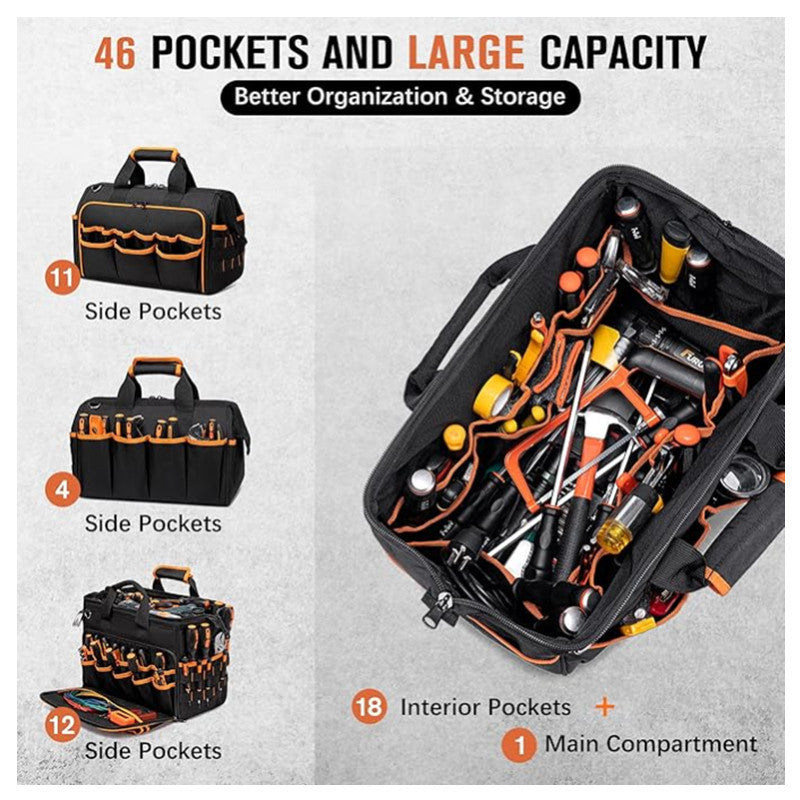Heavy Duty Tool Bag 17-Inch, Pocket Portable Empty Tool Box Organizer, Big Storage Toolbox Organization, Soft Handle Large Zipper Carrying Toolbag, Gifts for Him Dad Men