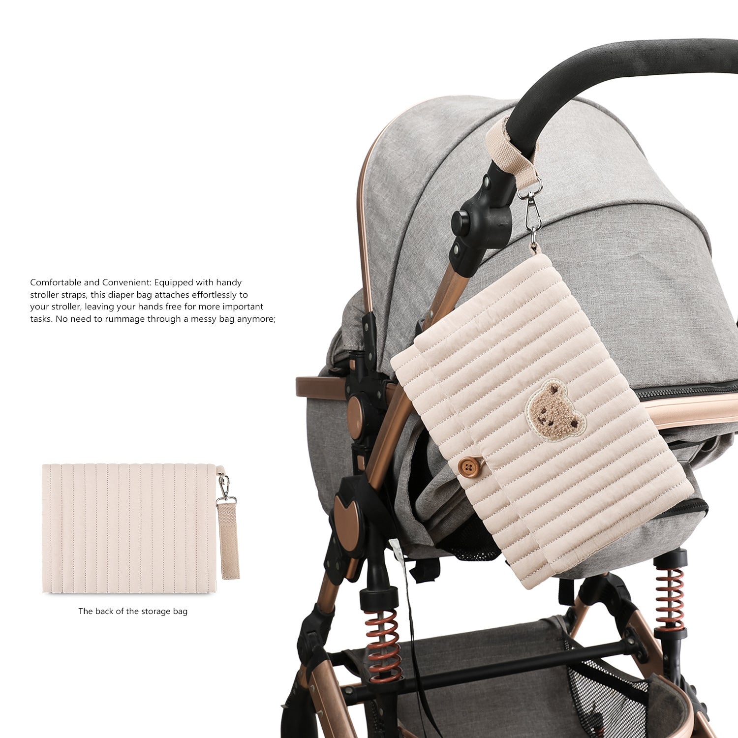 Baby Diaper Bag Organizer Pouches - Waterproof Pod Foldable Diaper Organizer Set, Cute Bear Bag Gift for Baby Shower