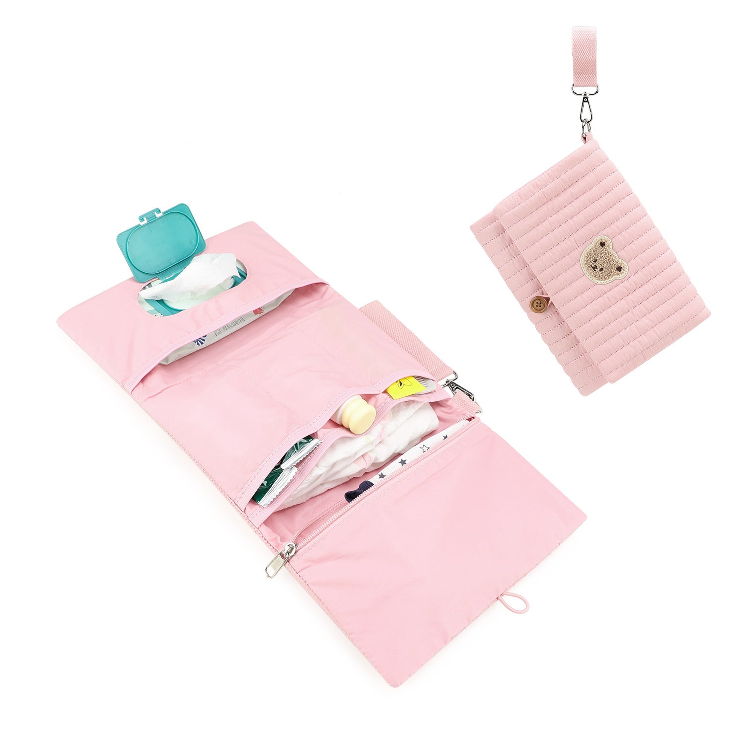 Baby Diaper Bag Organizer Pouches - Waterproof Pod Foldable Diaper Organizer Set, Cute Bear Bag Gift for Baby Shower