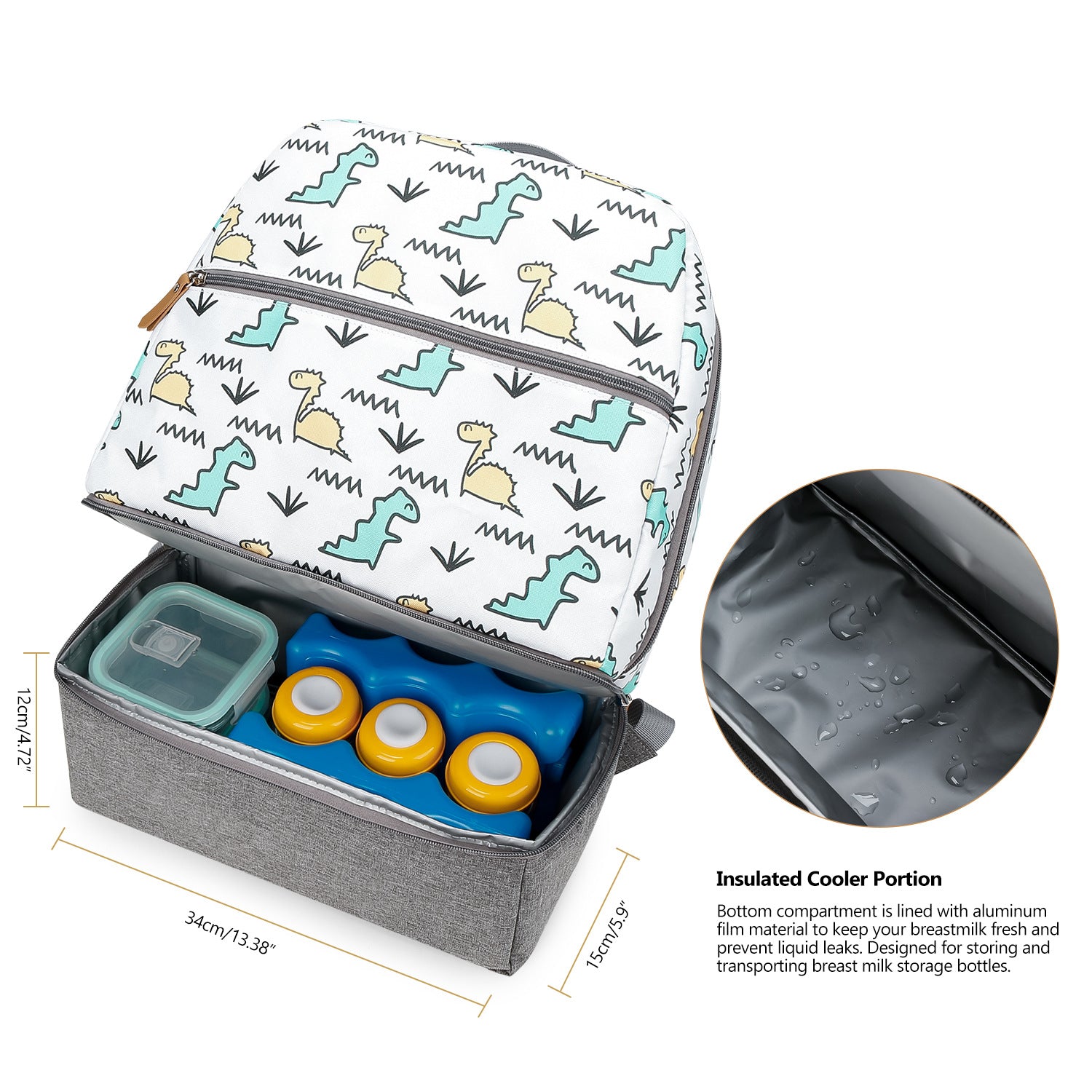 Diaper Bag Backpack - Breast Pump Bag, Removable Cooler Compartment, Double Layer