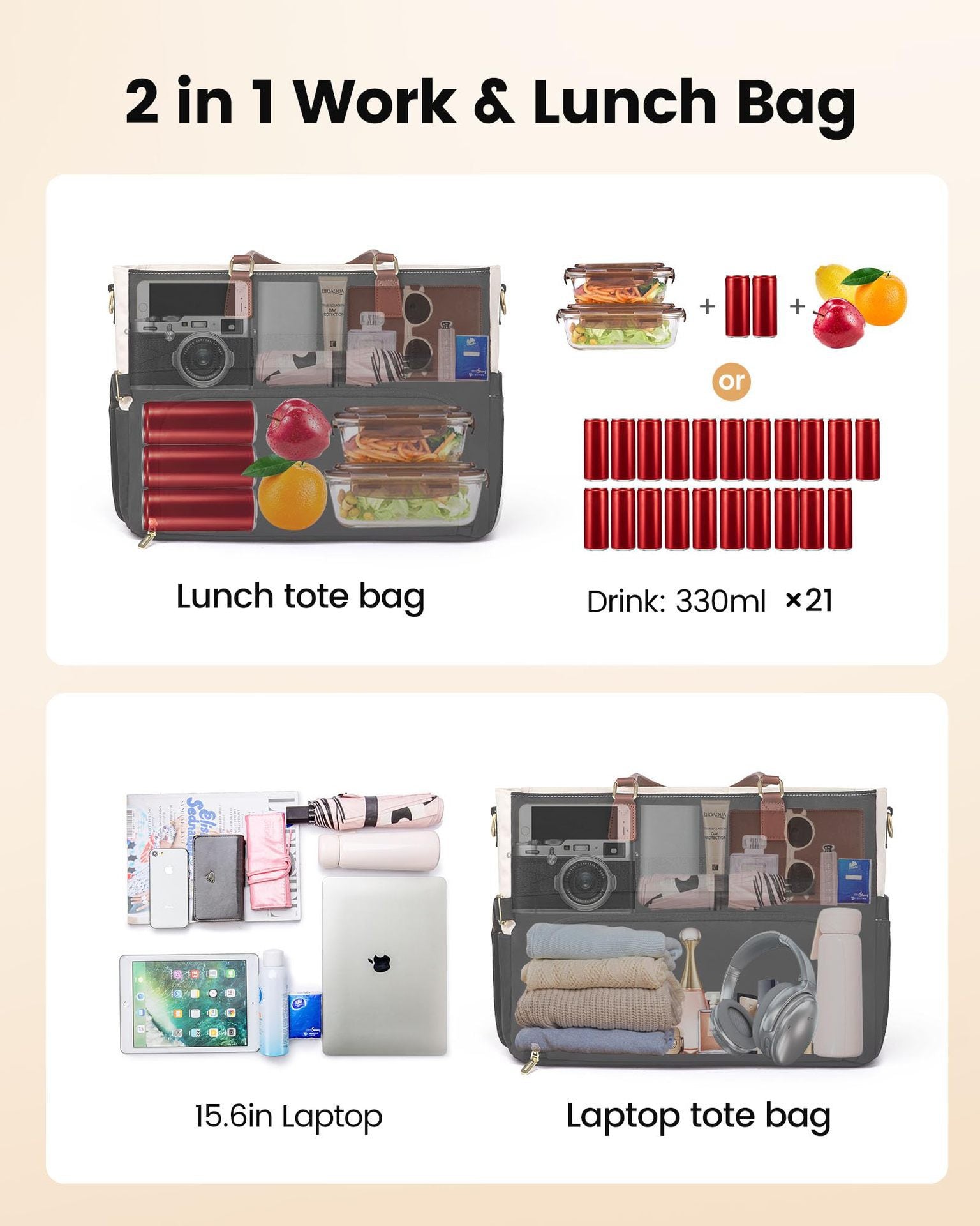 Large Women Lunch Bags, Insulated Adult Lunch Box, Leakproof Cooler Lunch Tote Bag with Storage Pocket. Reusable Lunch Purse for Work, Picnic, Hiking