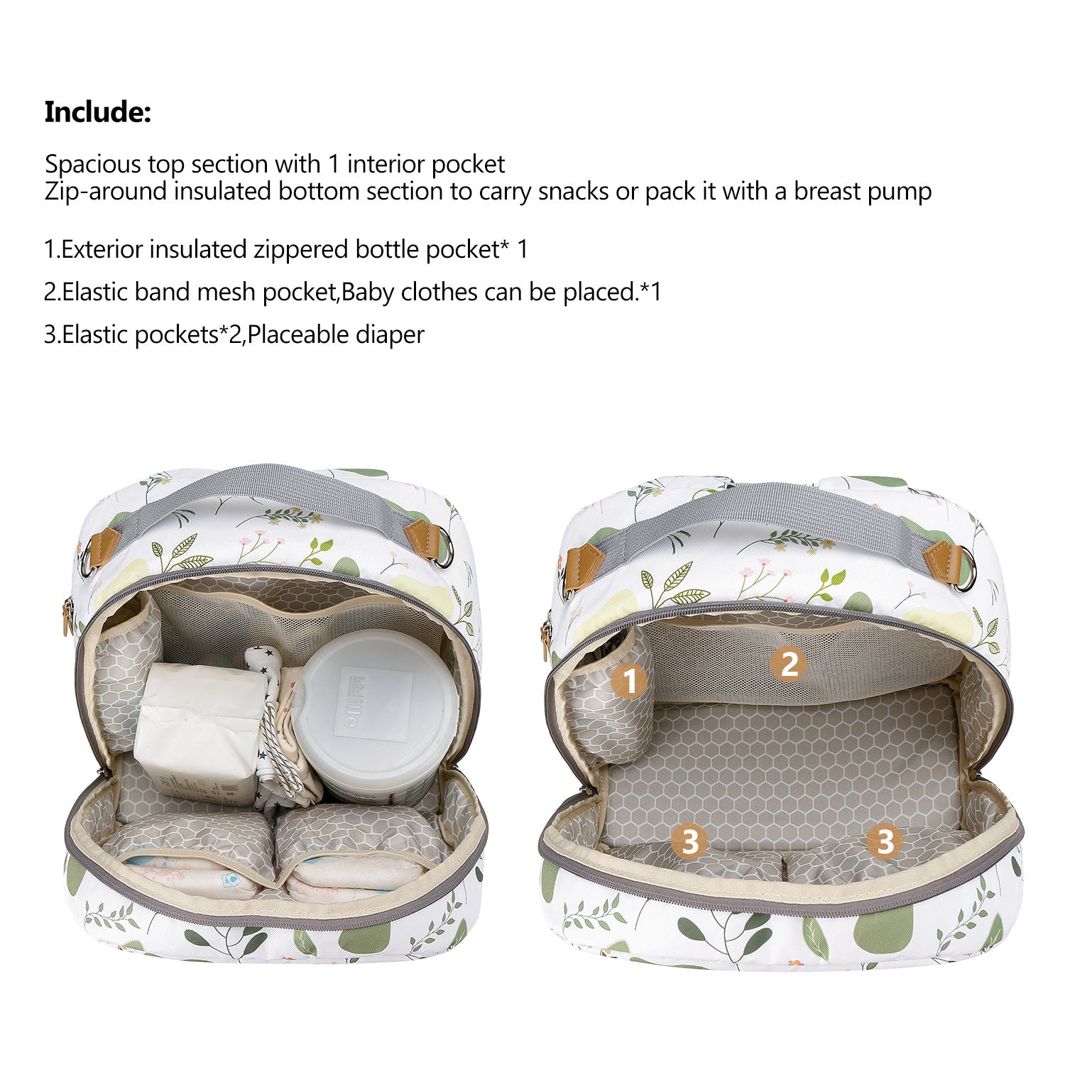 Diaper Bag Backpack - Breast Pump Bag, Removable Cooler Compartment, Double Layer