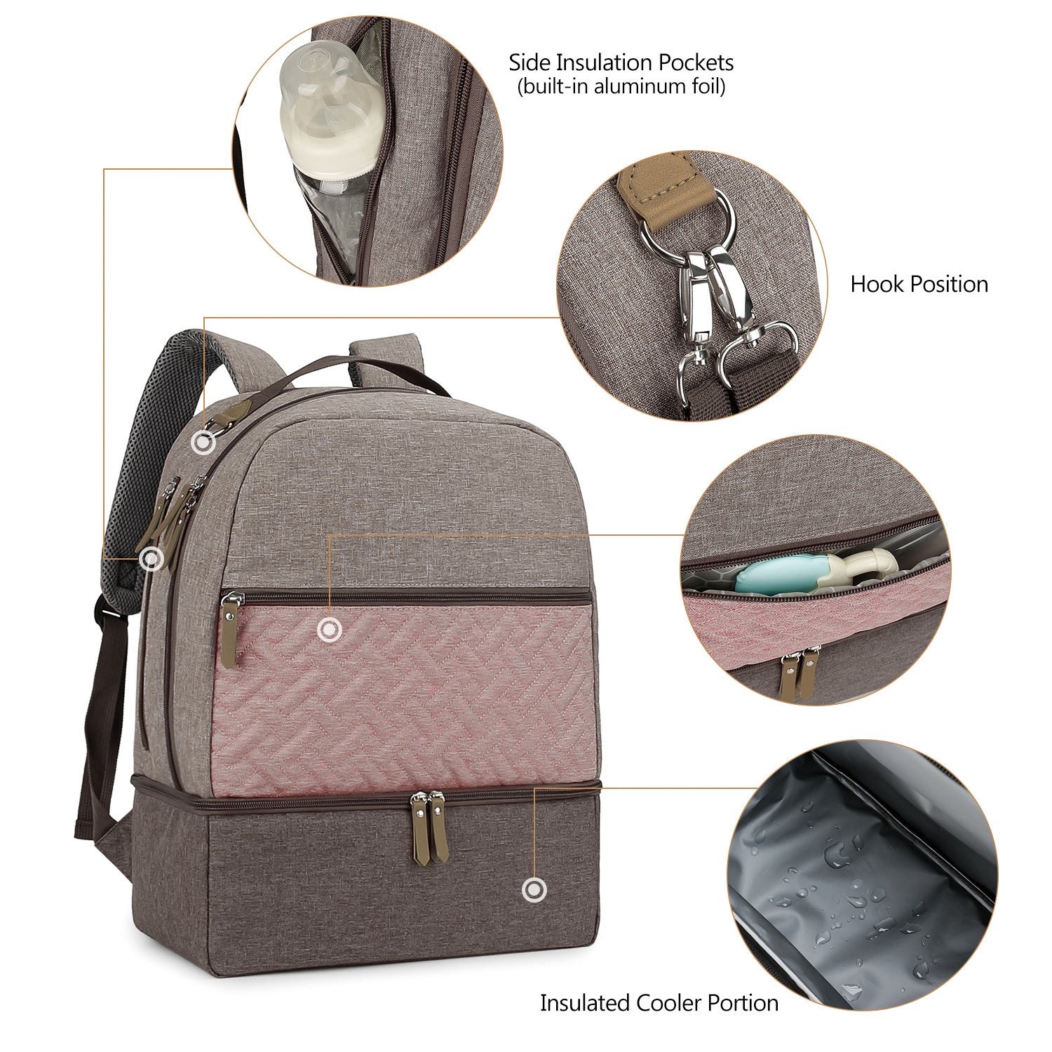 Diaper Bag Backpack - Breast Pump Bag, Removable Cooler Compartment, Double Layer