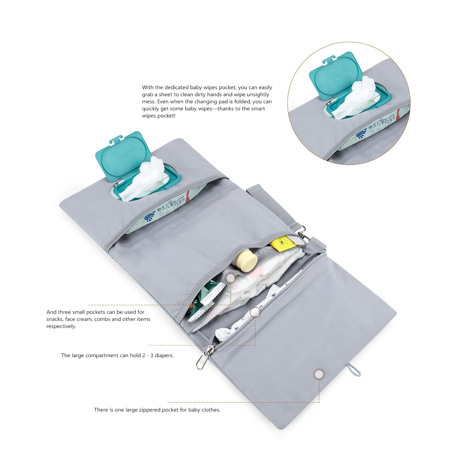 Baby Diaper Bag Organizer Pouches - Waterproof Pod Foldable Diaper Organizer Set, Cute Bear Bag Gift for Baby Shower