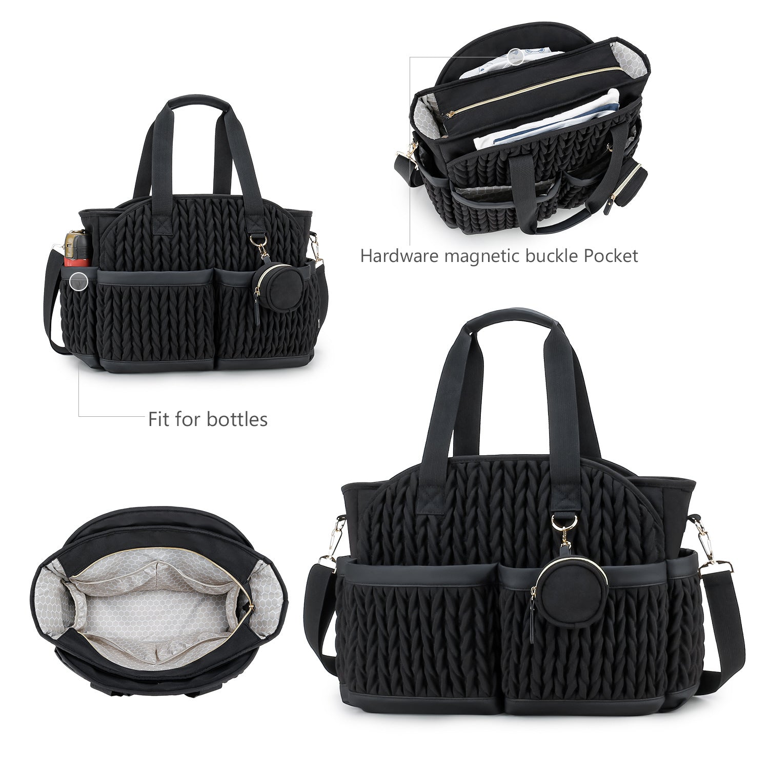 Diaper Tote Quilted Mommy Bag Function Maternity Baby Bag Diaper Changing Messenger with Shoulder Strap Wet Pocket