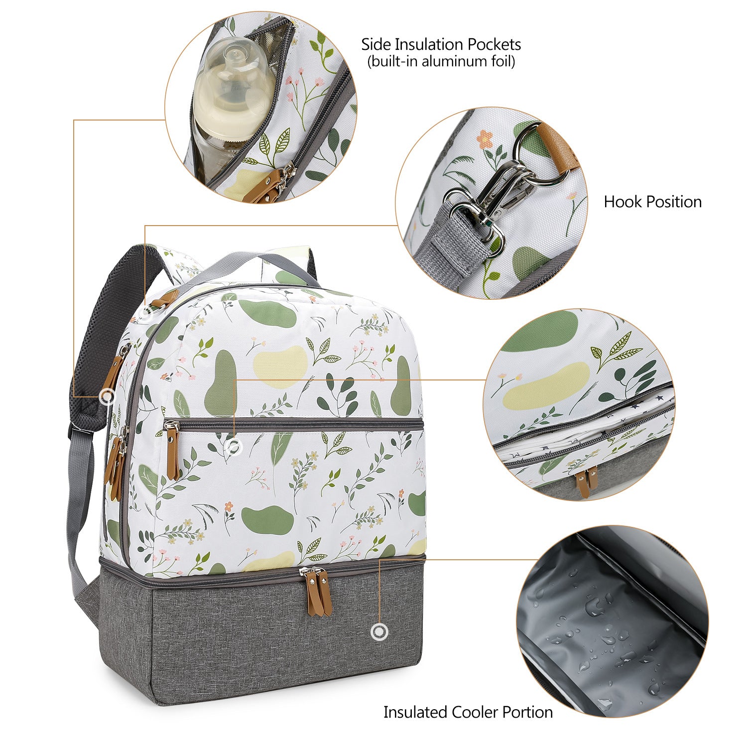 Diaper Bag Backpack - Breast Pump Bag, Removable Cooler Compartment, Double Layer