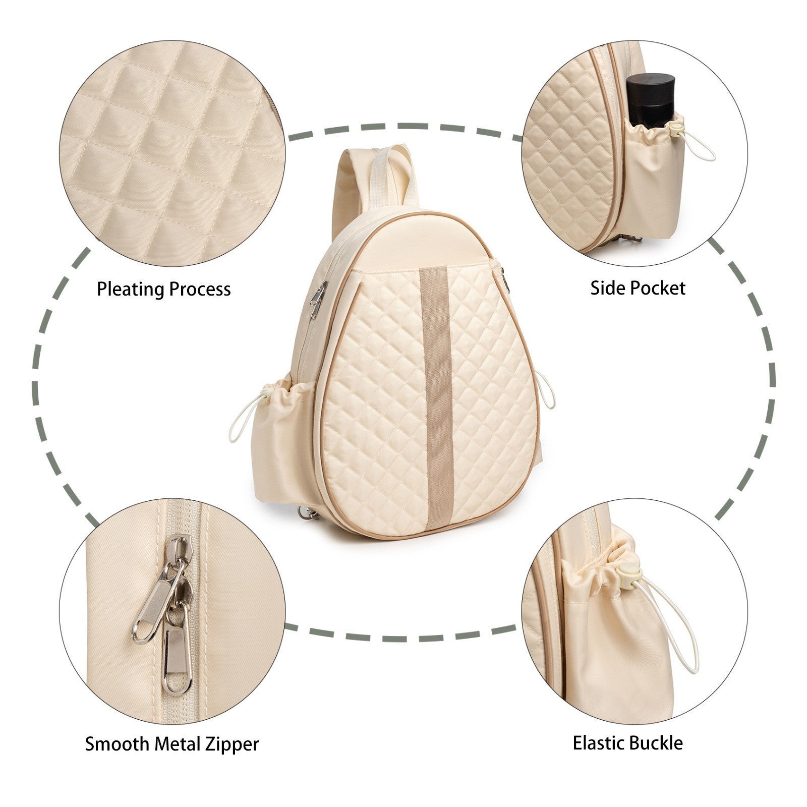 Tennis Bag, Quilted Tennis Sling Crossbody Backpack, Water Resistant Tennis Racket Bags for Women Men, Suitable for Pickleball Tennis Badminton
