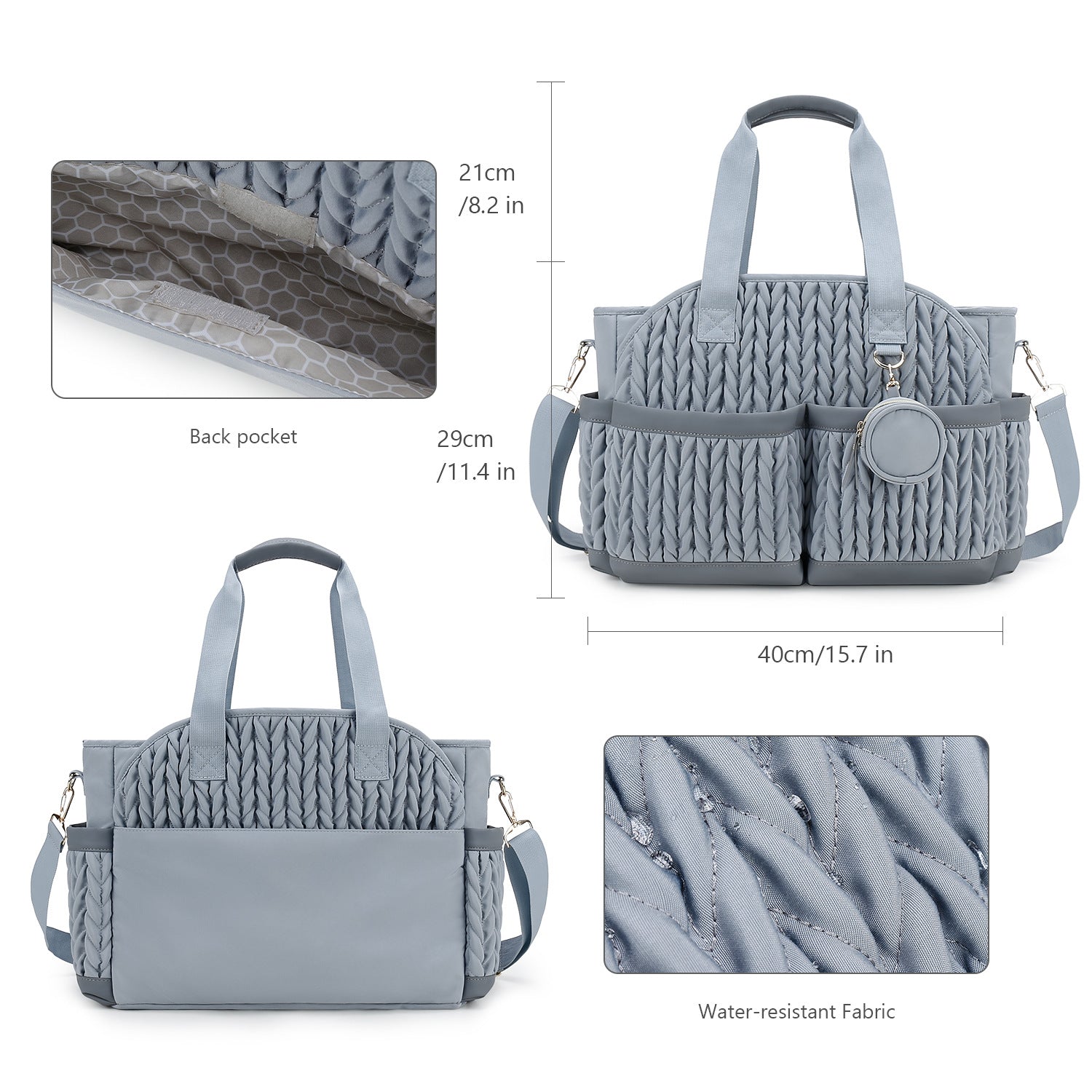 Diaper Tote Quilted Mommy Bag Function Maternity Baby Bag Diaper Changing Messenger with Shoulder Strap Wet Pocket