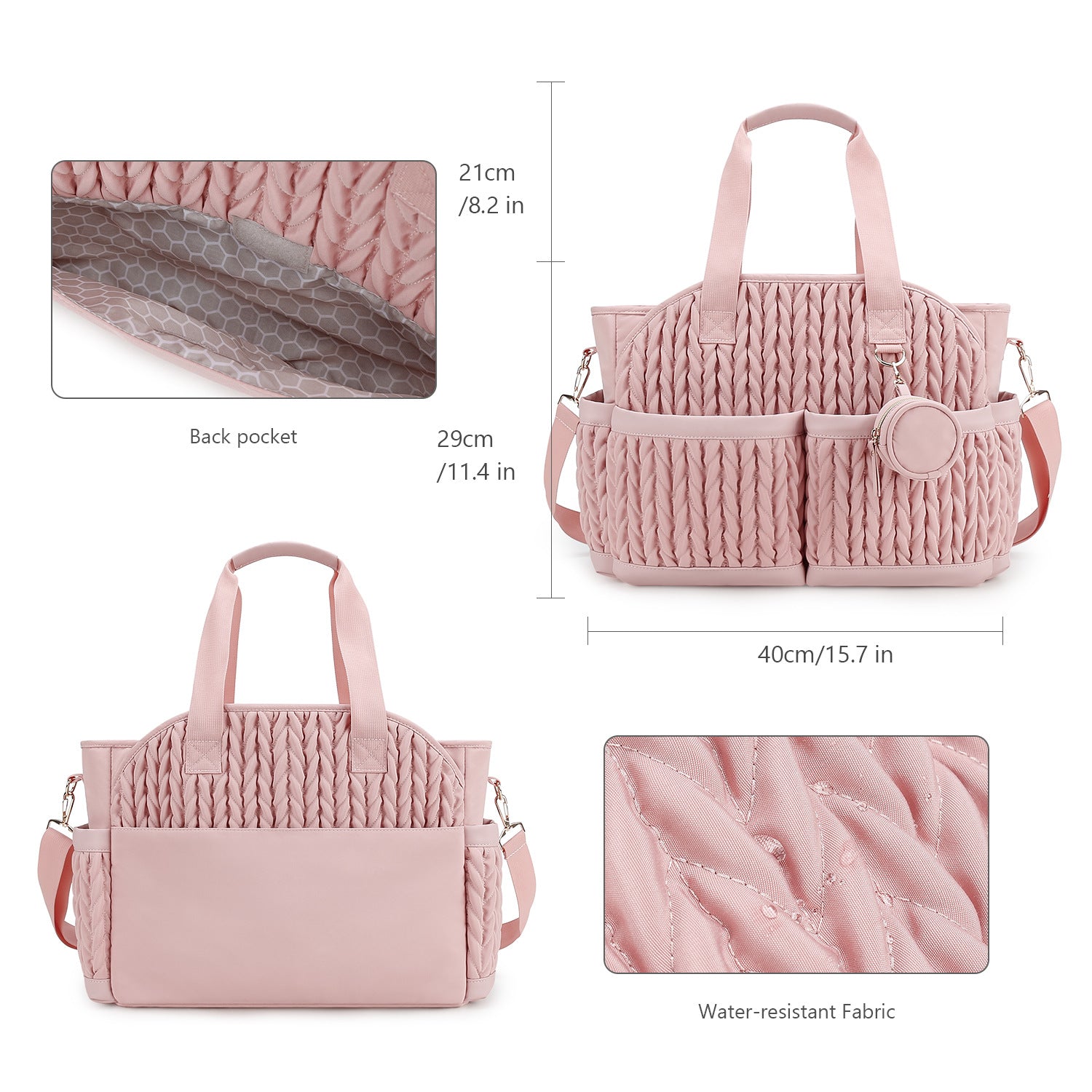 Diaper Tote Quilted Mommy Bag Function Maternity Baby Bag Diaper Changing Messenger with Shoulder Strap Wet Pocket