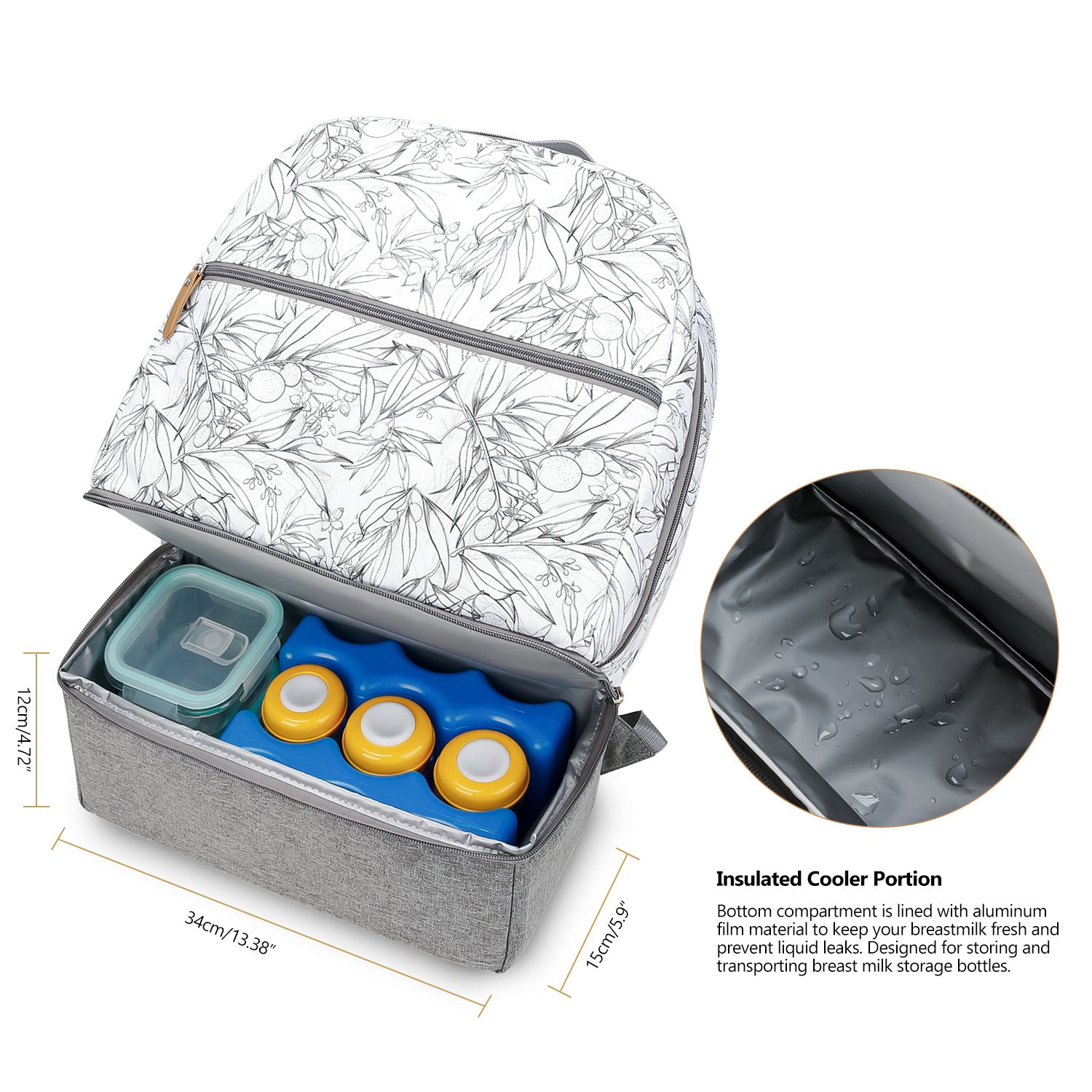 Diaper Bag Backpack - Breast Pump Bag, Removable Cooler Compartment, Double Layer
