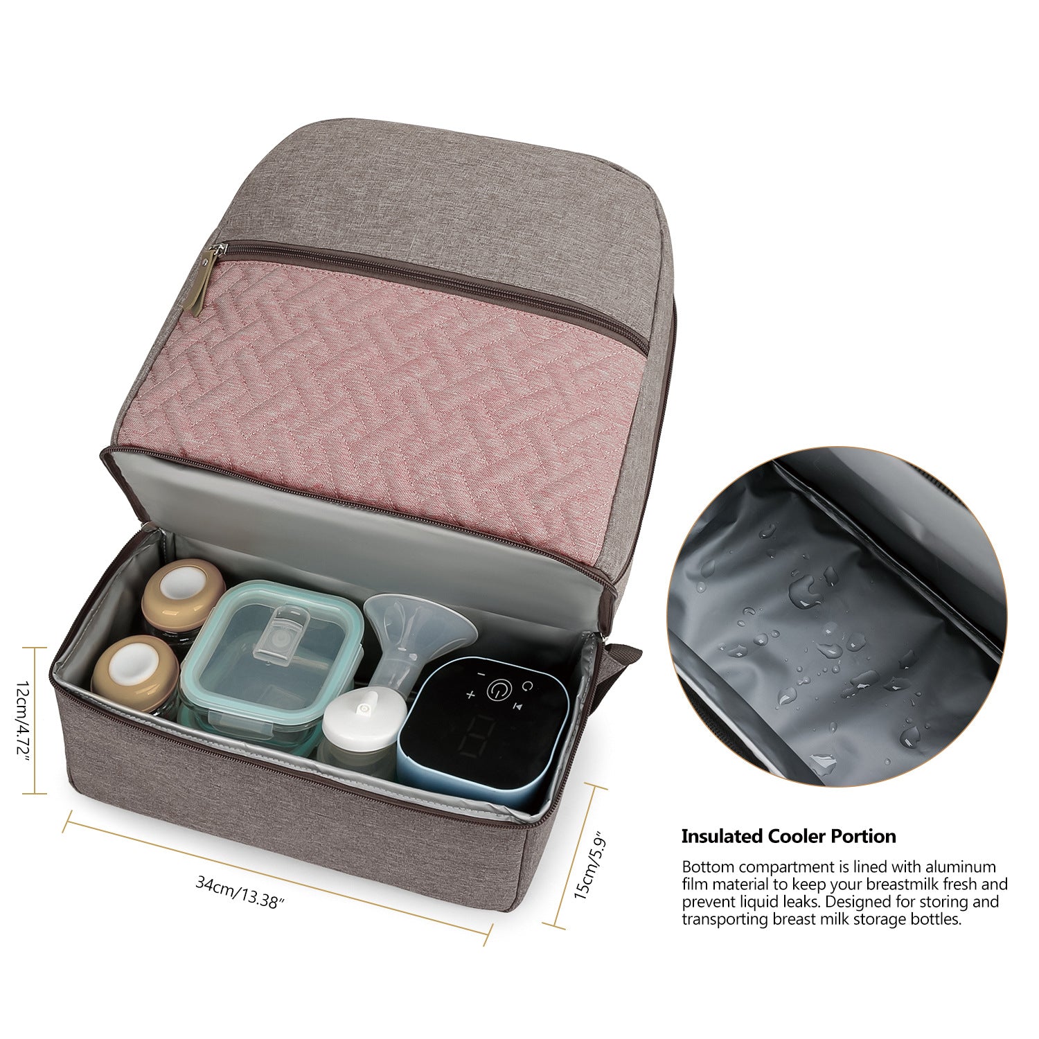 Diaper Bag Backpack - Breast Pump Bag, Removable Cooler Compartment, Double Layer
