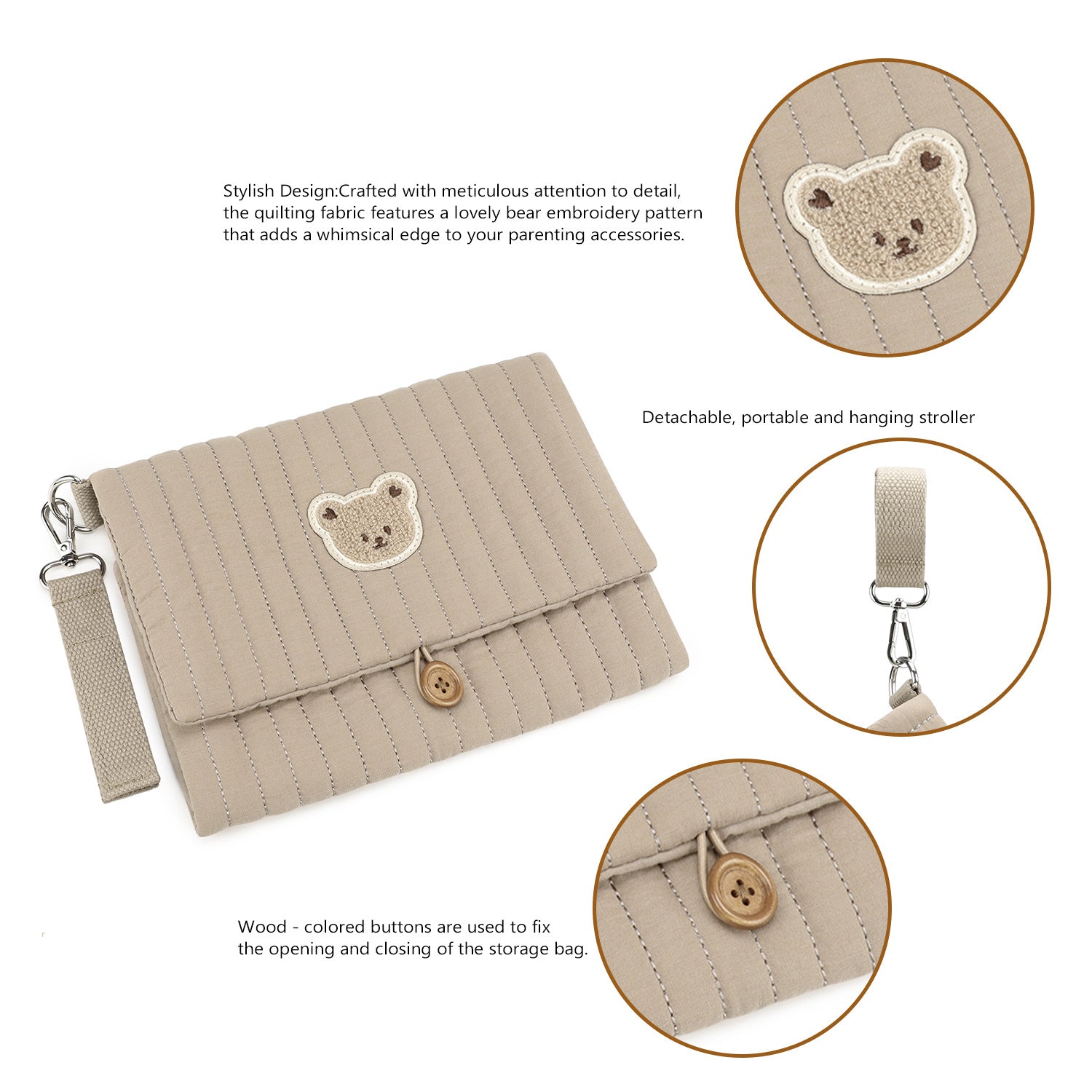 Baby Diaper Bag Organizer Pouches - Waterproof Pod Foldable Diaper Organizer Set, Cute Bear Bag Gift for Baby Shower