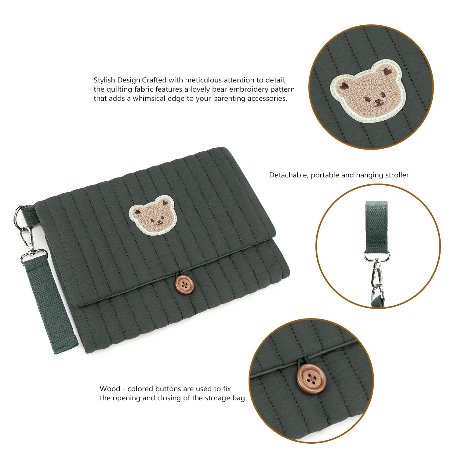 Baby Diaper Bag Organizer Pouches - Waterproof Pod Foldable Diaper Organizer Set, Cute Bear Bag Gift for Baby Shower