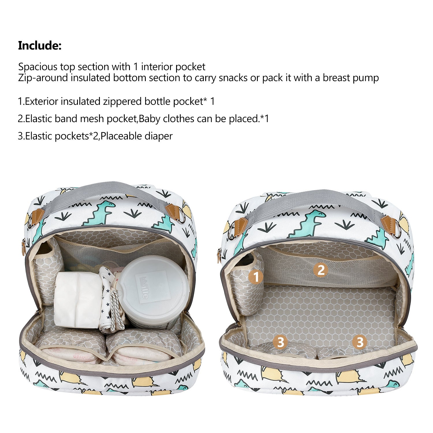 Diaper Bag Backpack - Breast Pump Bag, Removable Cooler Compartment, Double Layer