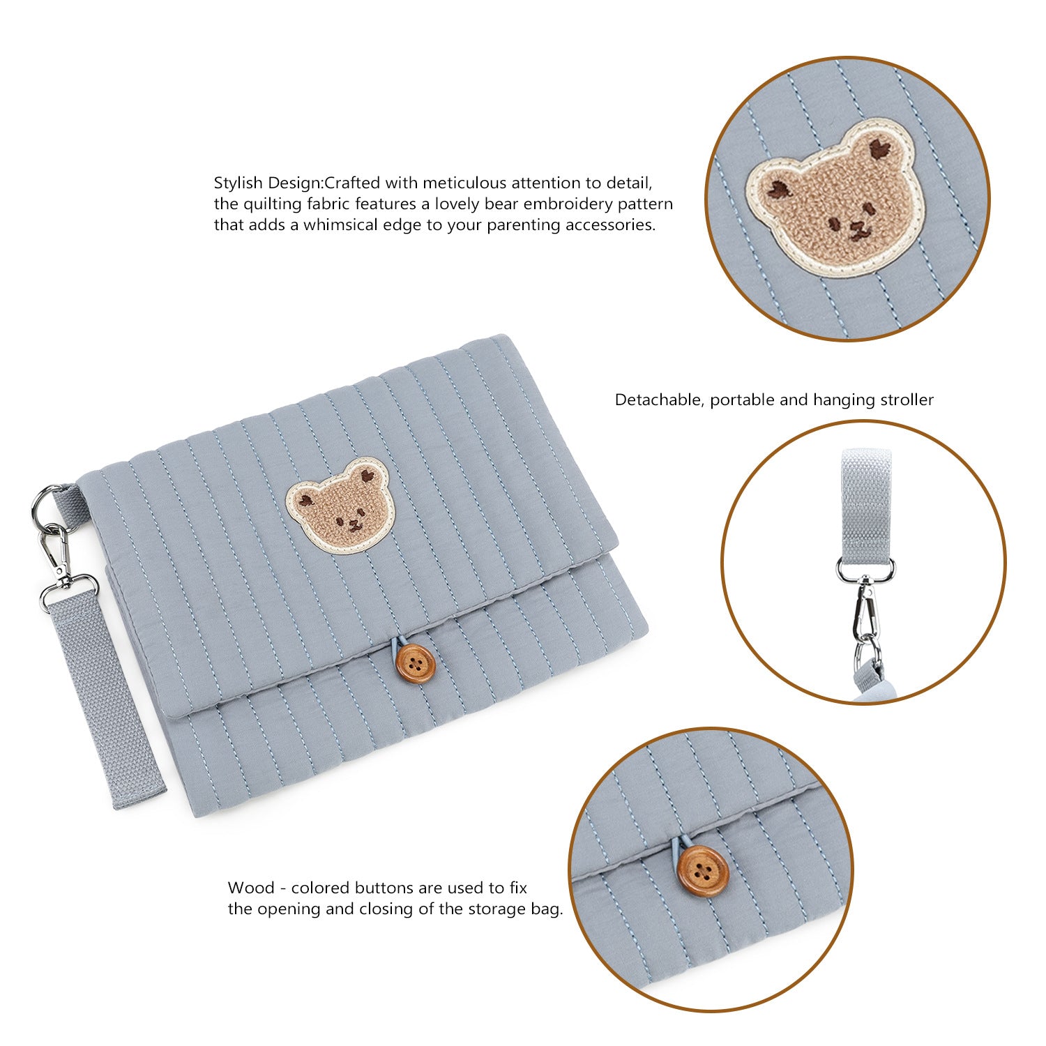 Baby Diaper Bag Organizer Pouches - Waterproof Pod Foldable Diaper Organizer Set, Cute Bear Bag Gift for Baby Shower