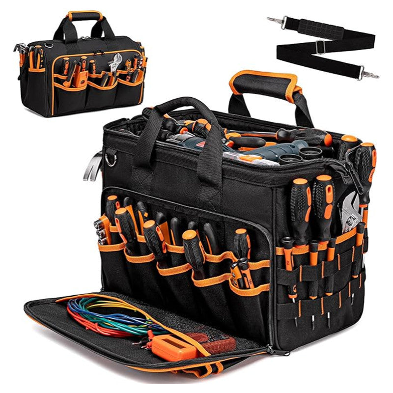 Heavy Duty Tool Bag 17-Inch, Pocket Portable Empty Tool Box Organizer, Big Storage Toolbox Organization, Soft Handle Large Zipper Carrying Toolbag, Gifts for Him Dad Men