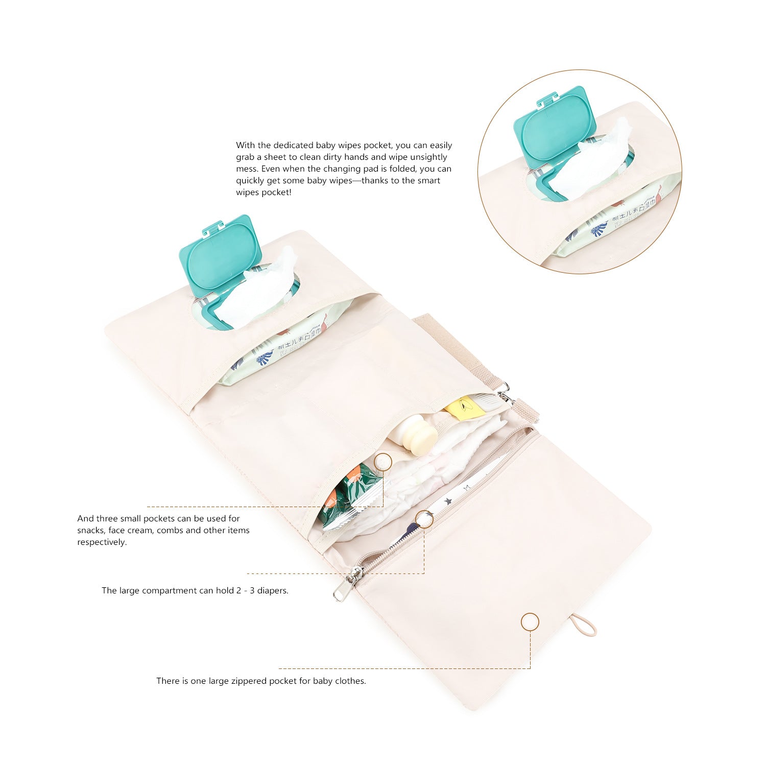 Baby Diaper Bag Organizer Pouches - Waterproof Pod Foldable Diaper Organizer Set, Cute Bear Bag Gift for Baby Shower