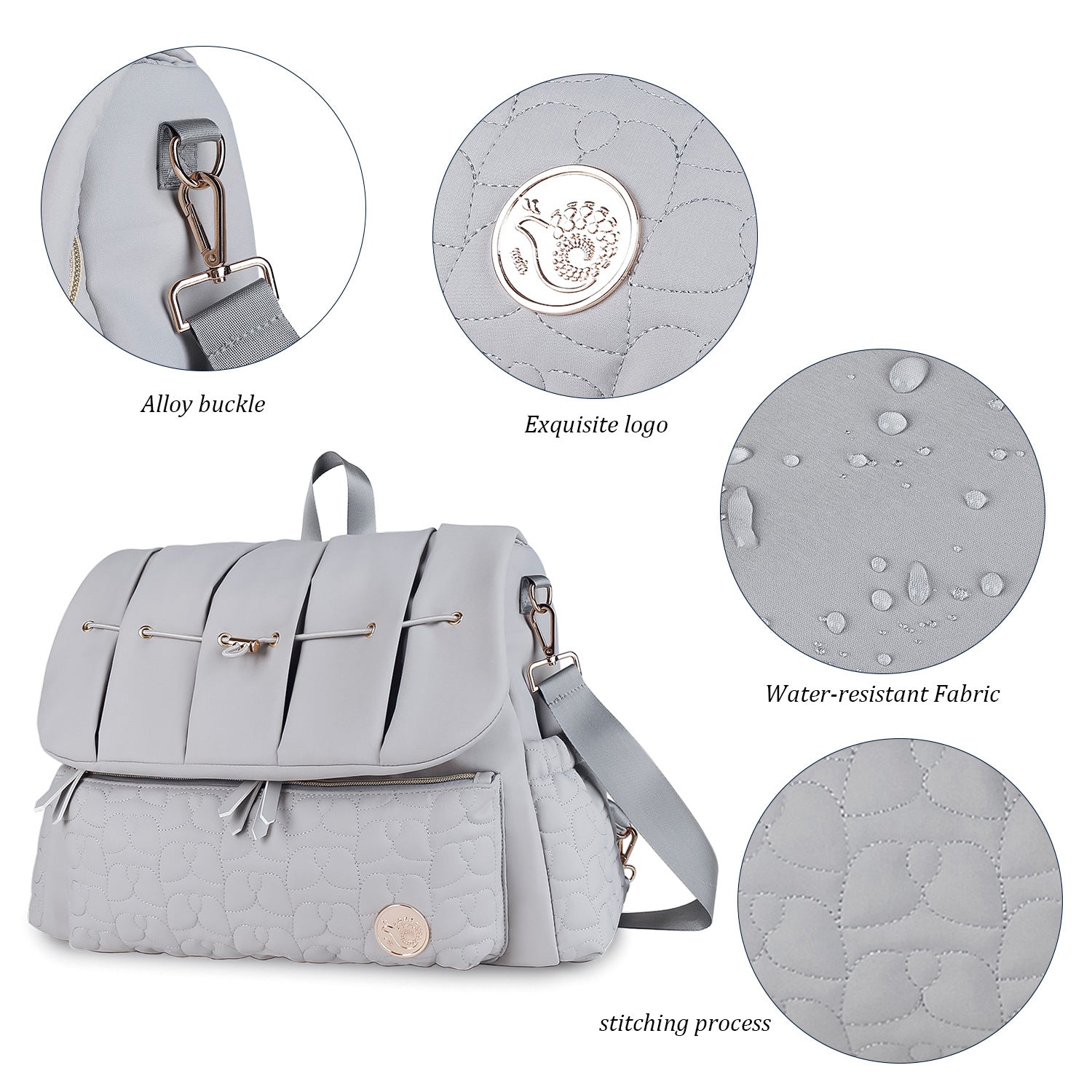 Diaper Bag Backpack - Quilted Travel Diaper Bags for Baby Girl & Boy, Convertible Messenger Baby Changing Bag, Insulated Pockets, Large Capacity, Waterproof and Stylish