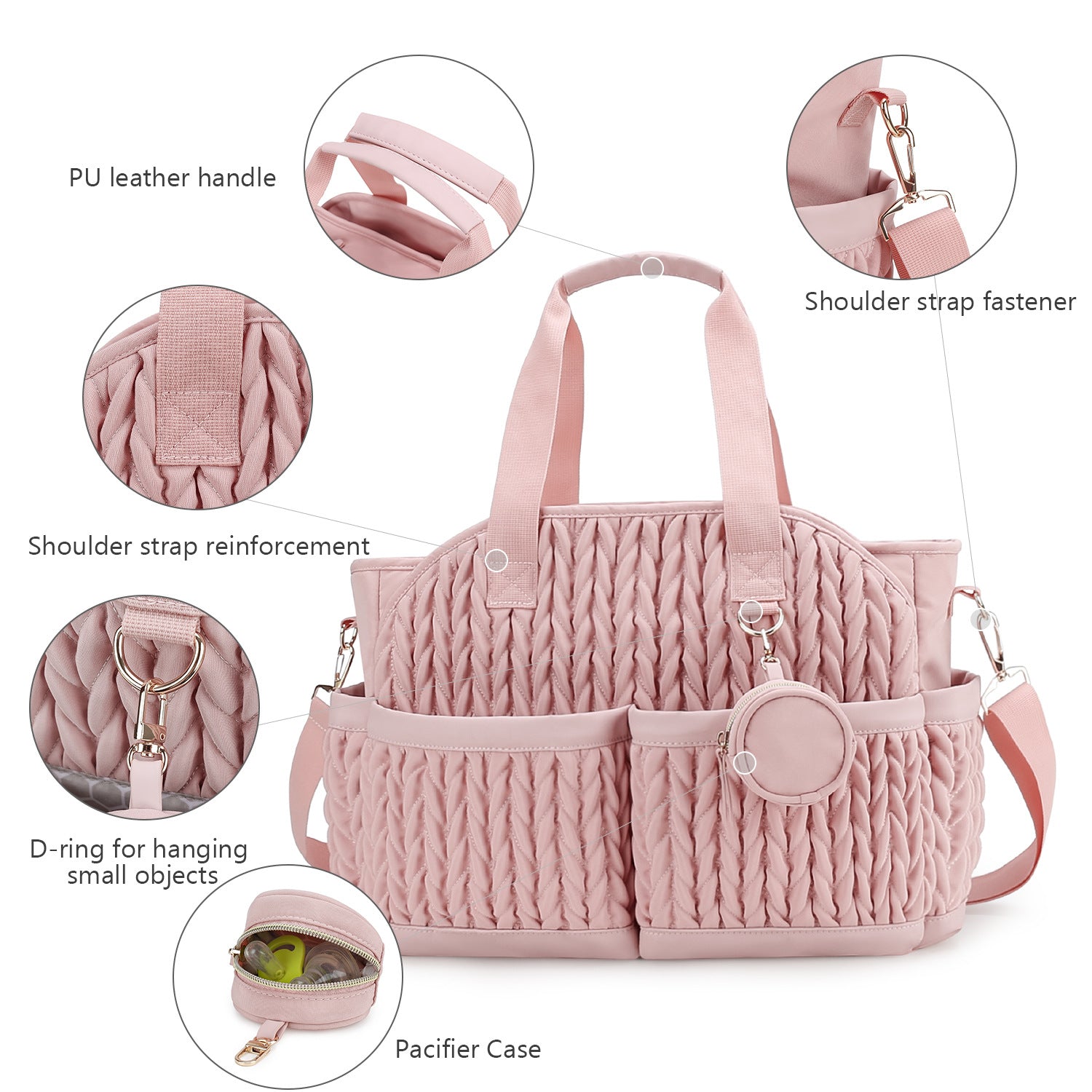Diaper Tote Quilted Mommy Bag Function Maternity Baby Bag Diaper Changing Messenger with Shoulder Strap Wet Pocket