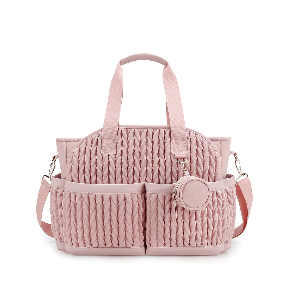 Diaper Tote Quilted Mommy Bag Function Maternity Baby Bag Diaper Changing Messenger with Shoulder Strap Wet Pocket