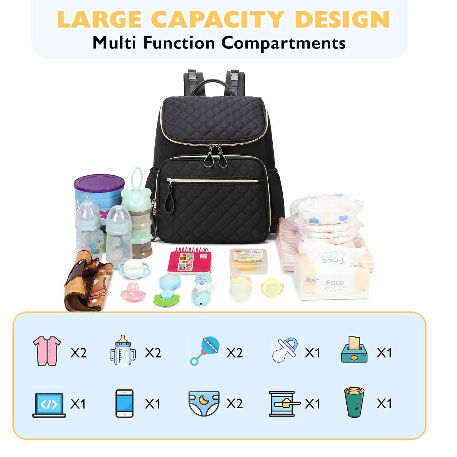 Diaper Bag Backpack - Baby Essentials Travel Tote - Multi-Function Waterproof Diaper Bag - Travel Essentials Baby Bag with Stroller Straps - Unisex