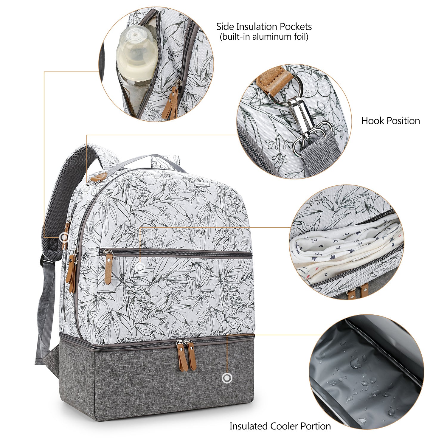 Diaper Bag Backpack - Breast Pump Bag, Removable Cooler Compartment, Double Layer