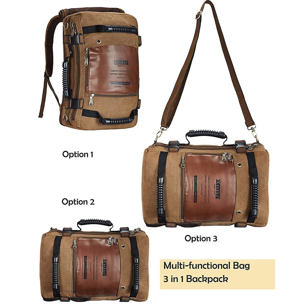 KAUKKO Outdoor Travel Men Backpack, Hiking Camping Canvas Rucksack - kaukko