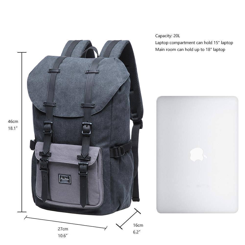 KAUKKO Retro Canvas Backpack for city trips, E5-1 ( Black Grey / 22L ) - kaukko