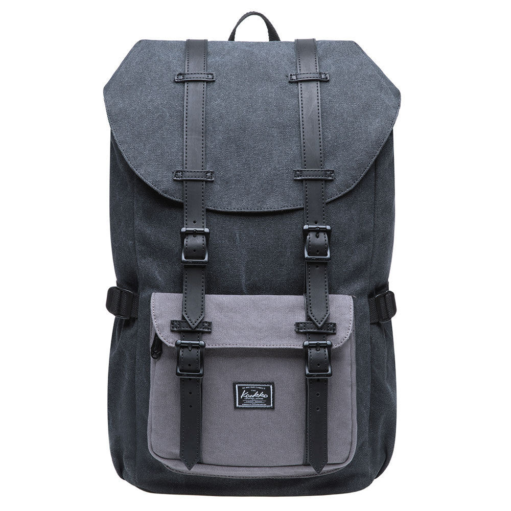 KAUKKO Retro Canvas Backpack for city trips, E5-1 ( Black Grey / 22L ) - kaukko