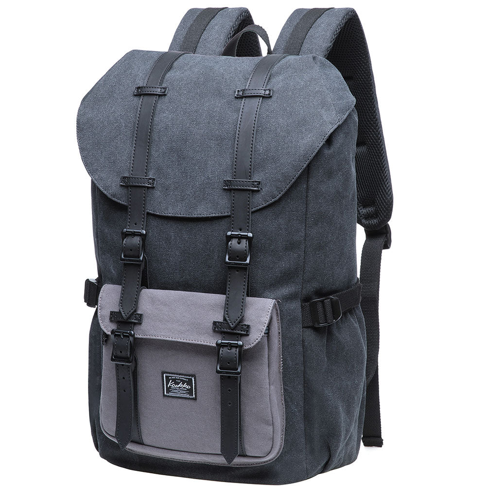 KAUKKO Retro Canvas Backpack for city trips, E5-1 ( Black Grey / 22L ) - kaukko