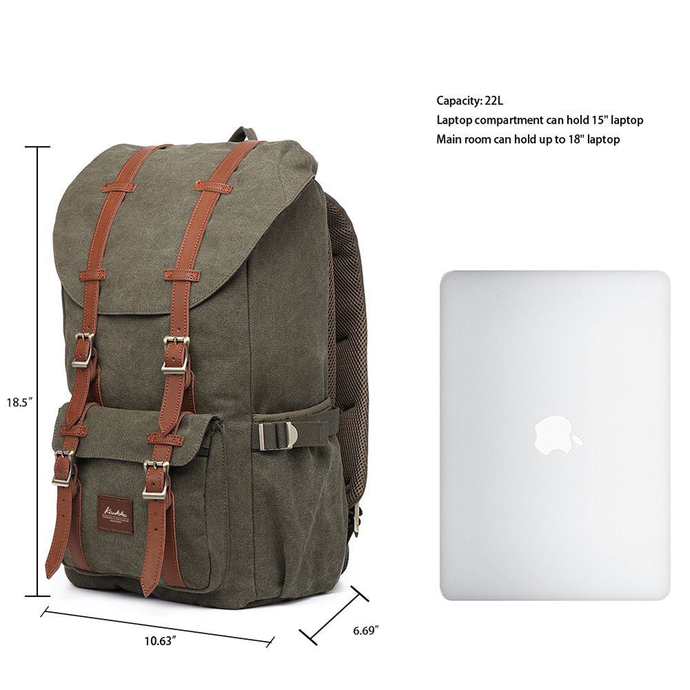 KAUKKO Retro Canvas Backpack for city trips, E5-1 ( Green / 22L ) - kaukko