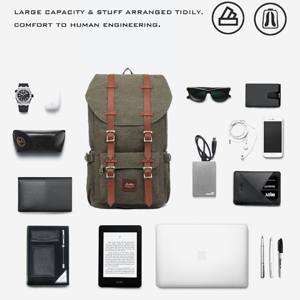 KAUKKO Retro Canvas Backpack for city trips, E5-1 ( Green / 22L ) - kaukko
