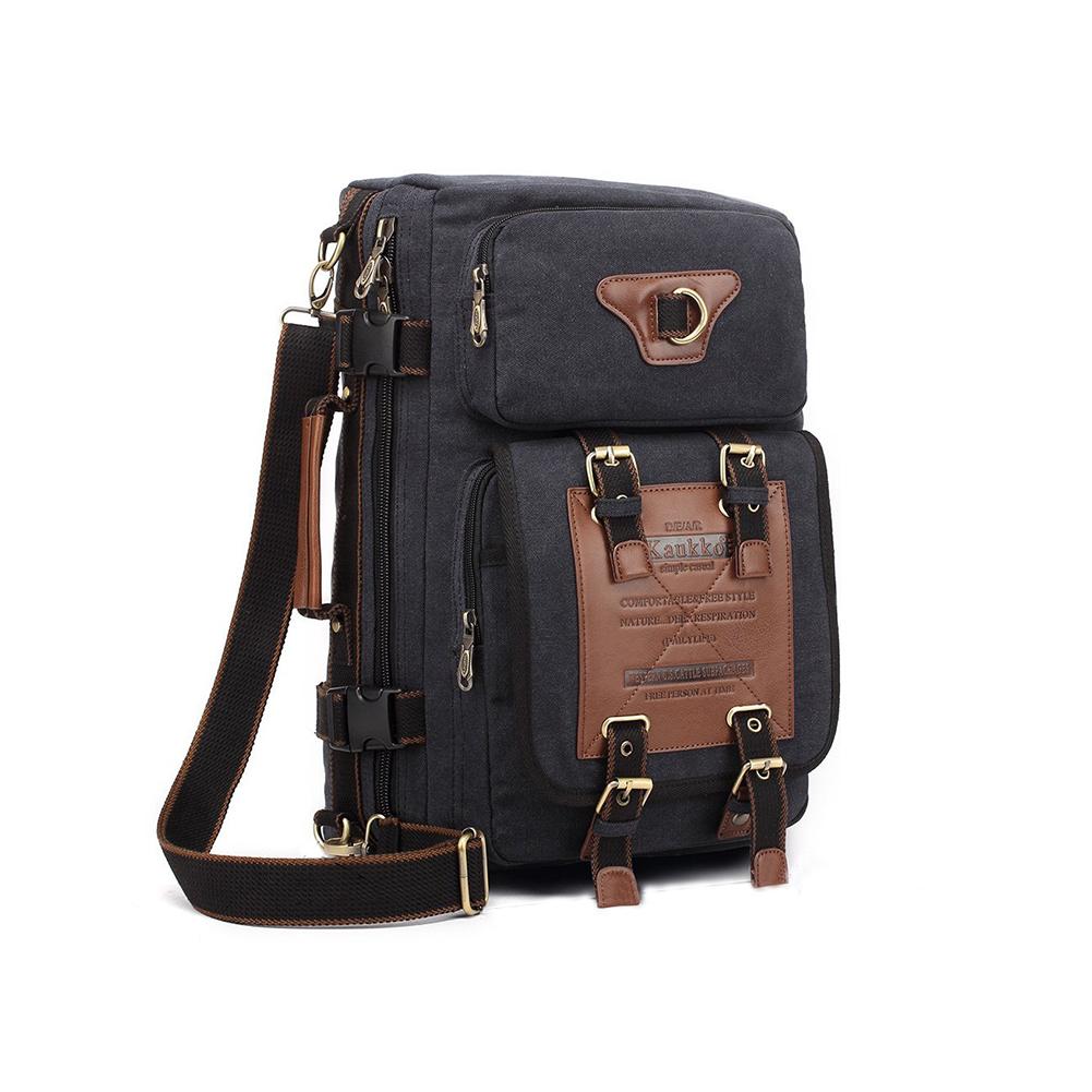 KAUKKO Retro Canvas Backpack Handbag Shoulder Bag Multi-purpose Outdoor Travel Men Backpack, 22L( black ) - kaukko