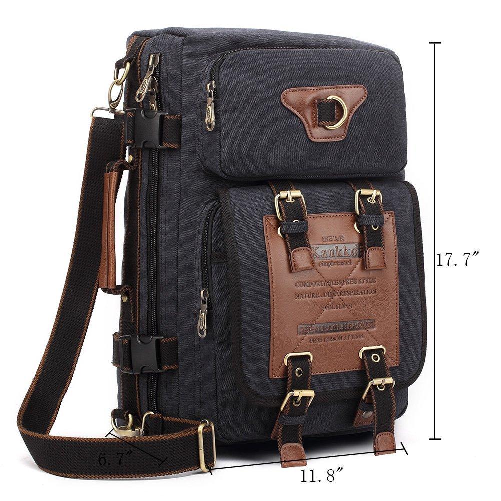 KAUKKO Retro Canvas Backpack Handbag Shoulder Bag Multi-purpose Outdoor Travel Men Backpack, 22L( black ) - kaukko