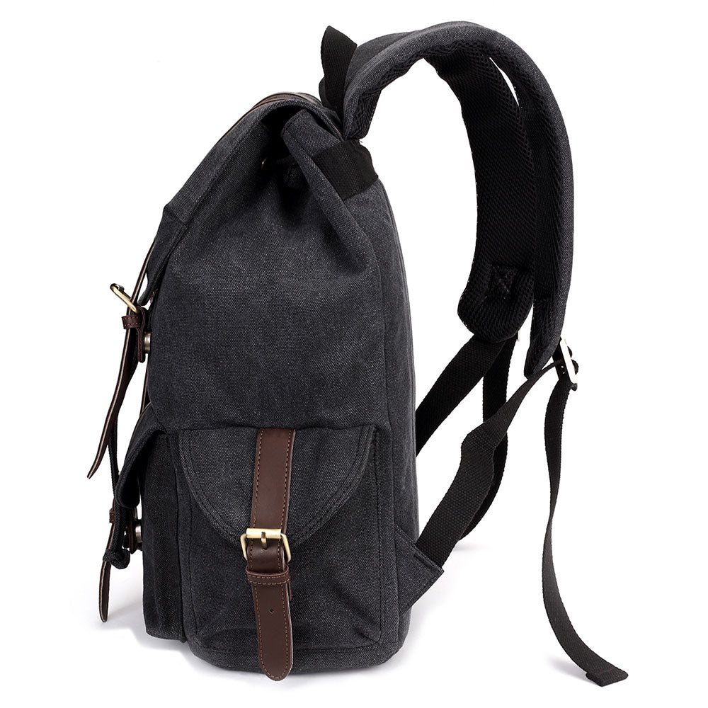 KAUKKO Retro Canvas Bag Outdoor School Backpack Travel Casual Hiking Rucksack ( Black ) - kaukko