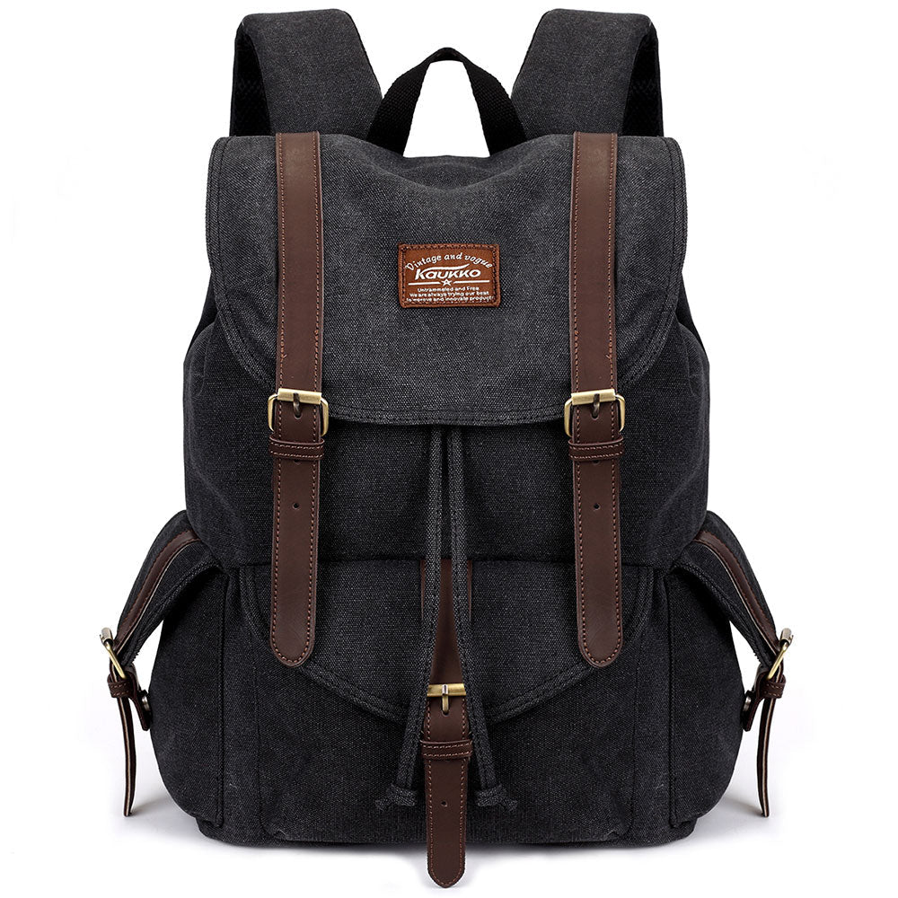 KAUKKO Retro Canvas Bag Outdoor School Backpack Travel Casual Hiking Rucksack ( Black ) – kaukko