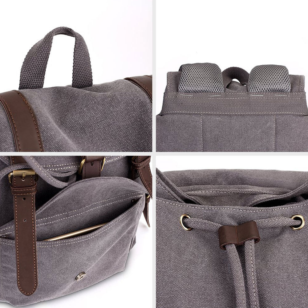 KAUKKO Retro Canvas Bag Outdoor School Backpack Travel Casual Hiking Rucksack ( Grey ) - kaukko