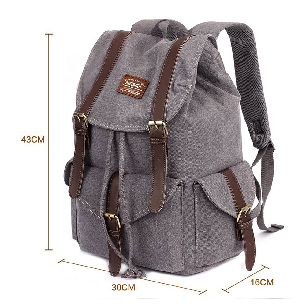 KAUKKO Retro Canvas Bag Outdoor School Backpack Travel Casual Hiking Rucksack ( Grey ) - kaukko