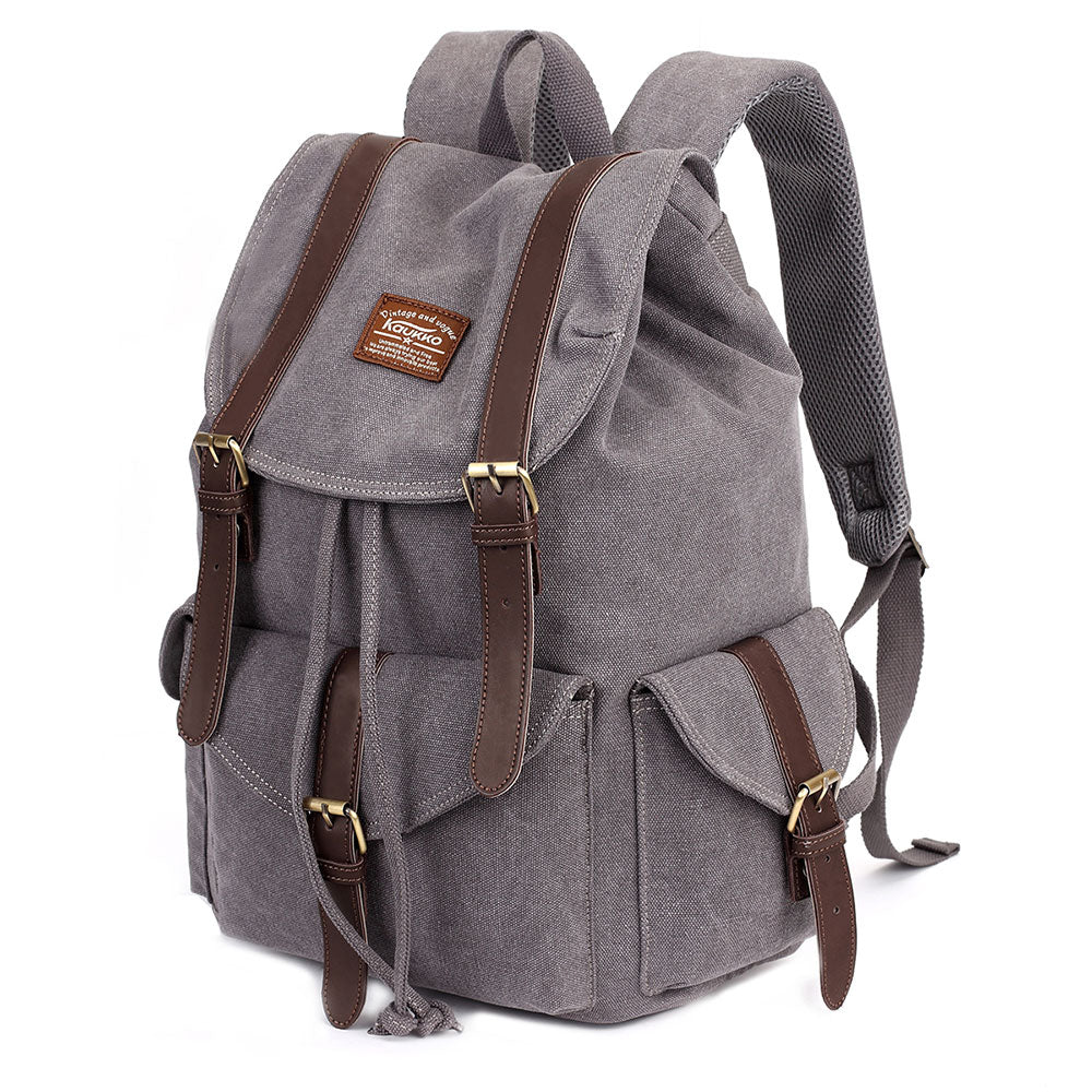 KAUKKO Retro Canvas Bag Outdoor School Backpack Travel Casual Hiking Rucksack ( Grey ) - kaukko