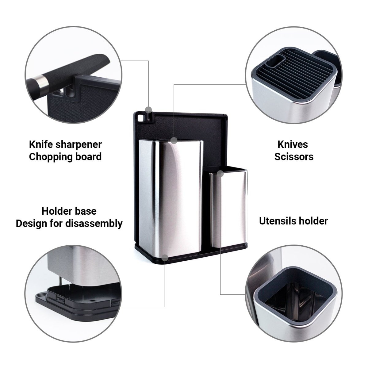 KAUKKO Stainless Steel Knife Holder and Utensil Holder - Rust-free Spacious Set - kaukko